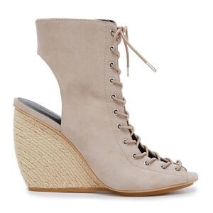 Rebecca Minkoff ELLE Neutral Tan Lace Up Straw Weave Wedge Sandals